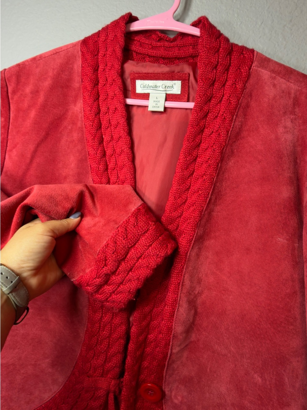 Coldwater Creek Red Leather shell Cardigan with Braided Trim - Picture 5 of 6